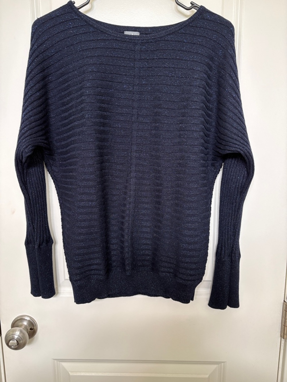 New York & Company Men's Navy Ribbed Crewneck Sweater with Subtle Sheen